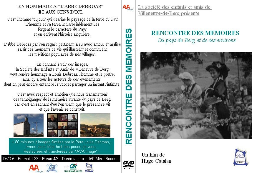 Jaquette DVD du documentaire Rencontre des mémoires du pays de berg et de ses environs, un film de Hugo Catalan